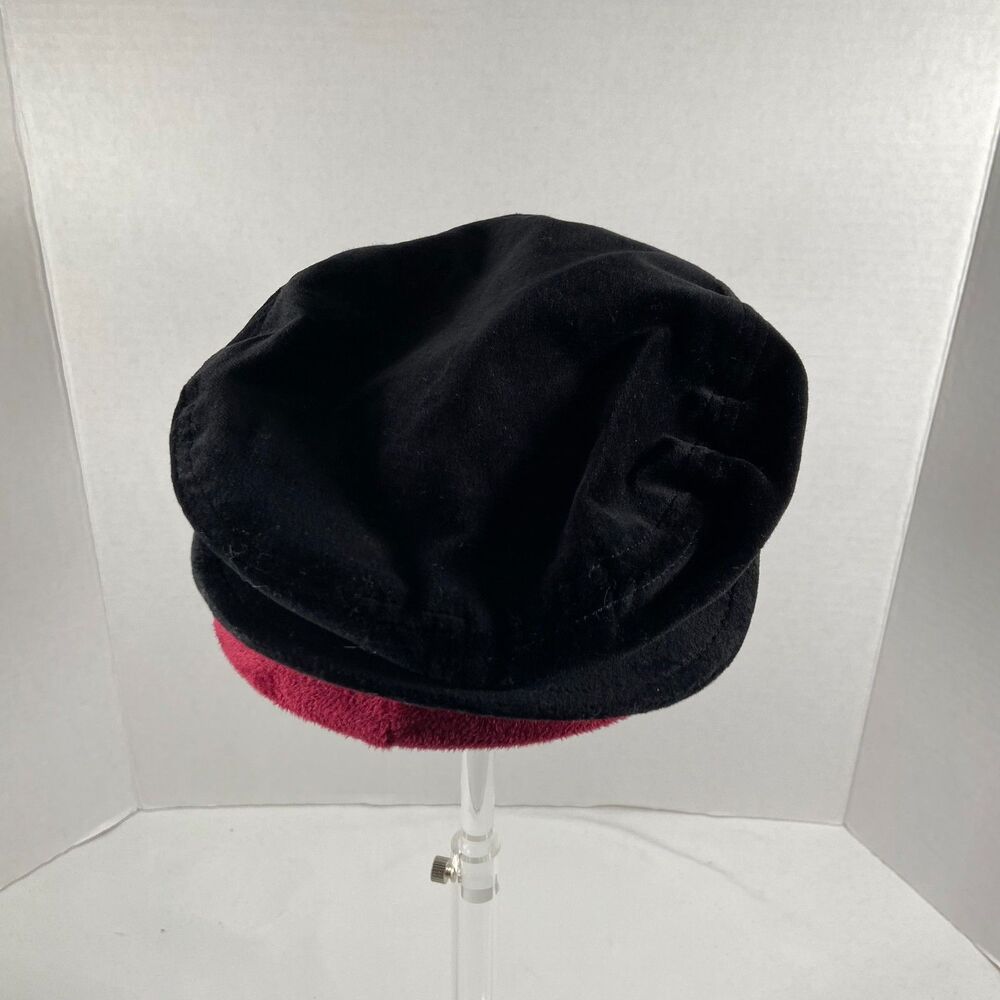 The Childrens Place Girls 4-6 Black Velvet Newsboy Cap Plaid Trim Hat